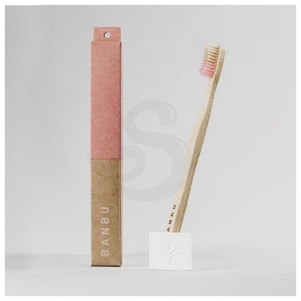 Banbu cepillo de dientes medio de bambú de color rosa