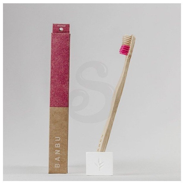 Banbu cepillo de dientes duro de bambú en color rosa